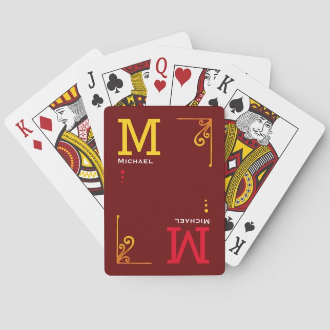 Poker Player Personalised DarkRed Monogram Playing Cards (Back)