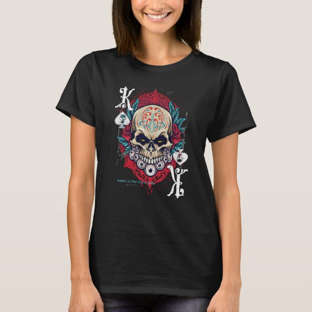 Poker Playing Sugar Skull Spades King Dia De Muert T-Shirt (Front)