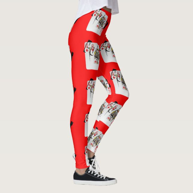 Poker Queens Logo,  Ladies Red Pattern Leggings (Right)