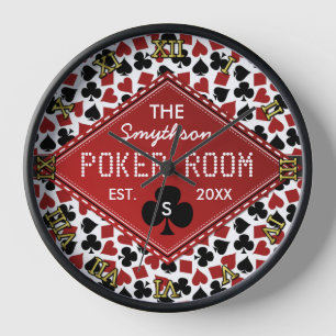 Poker Room Casino Customisable Text Name Suits Wall Clock