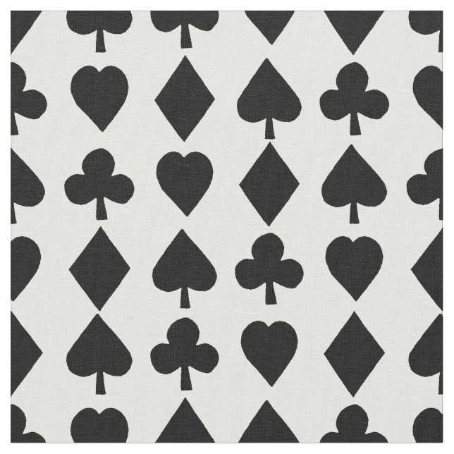 Poker Suits Black & White Poker Themed Pattern Fabric (Close Up)