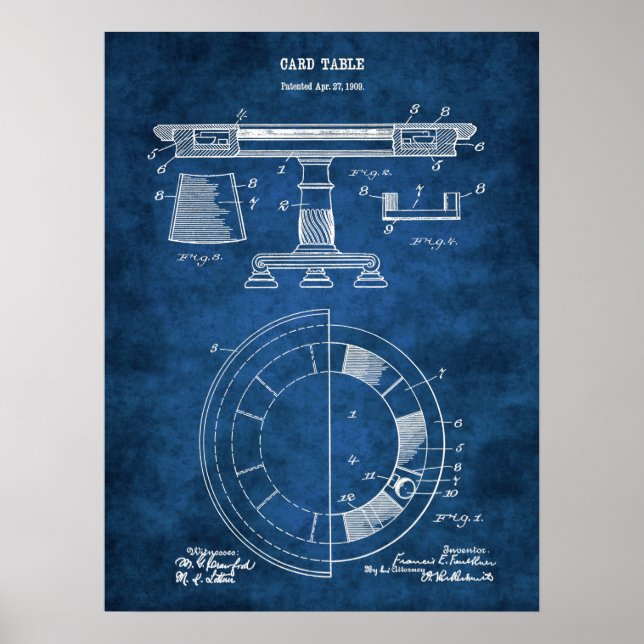 Poker Table Patent Design Decor Poster no. 1 (Front)