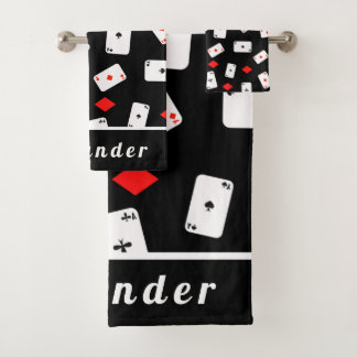 Poker Theme Playing Cards & Red Diamonds His Name Bath Towel Set