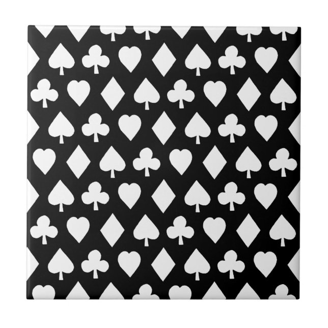 Poker Themed Art Poker Suits Print Pattern Black Ceramic Tile (Front)