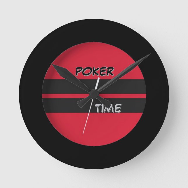 Poker Time Red Black  Round Clock (Front)
