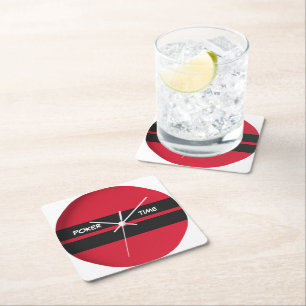 Poker Time Red White Square Paper Coaster