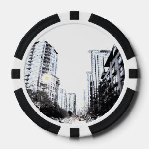 Poker token, city photo at night chips