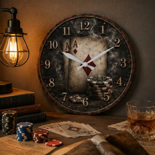 Poker Vintage Casino Decor Large Clock