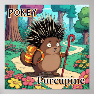 Pokey Porcupine Cute Cartoon Kid's Nursery Art Poster