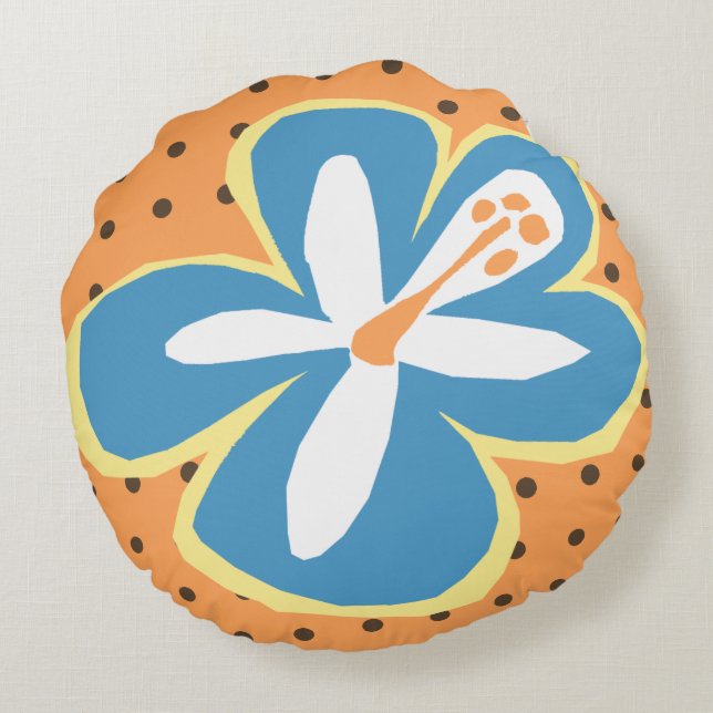 Pokii Hawaiian Aloha Hibiscus Polka Dot Reversible Round Cushion (Back)