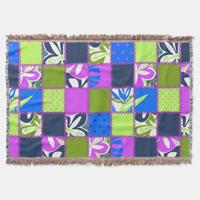 Pokii Hawaiian Floral and Dot Patchwork Blankets (Front)
