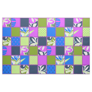 Pokii Hawaiian Floral and Dot Patchwork Fabric
