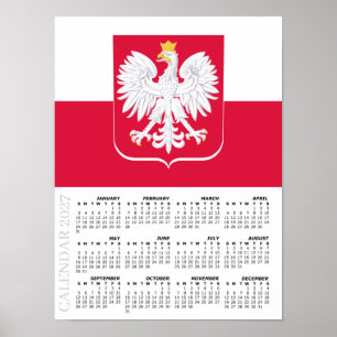 Poland 2027 Calendar, Large, Polish Flag, Eagle Poster