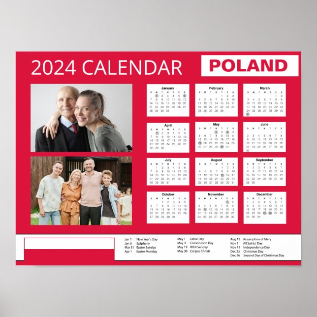 Poland | Add Photo | 2024 Calendar Polish Holidays Poster (Front)