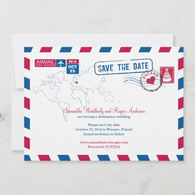 Poland Air Mail Wedding Save The Date (Front)