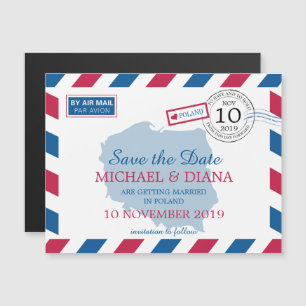 Poland Airmail Save the Date Magnetic Invitation