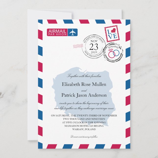 Poland Airmail Wedding Invitation (Front)