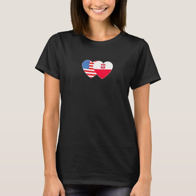 Poland and USA Flag Twin Heart for Polish American T-Shirt (Front)