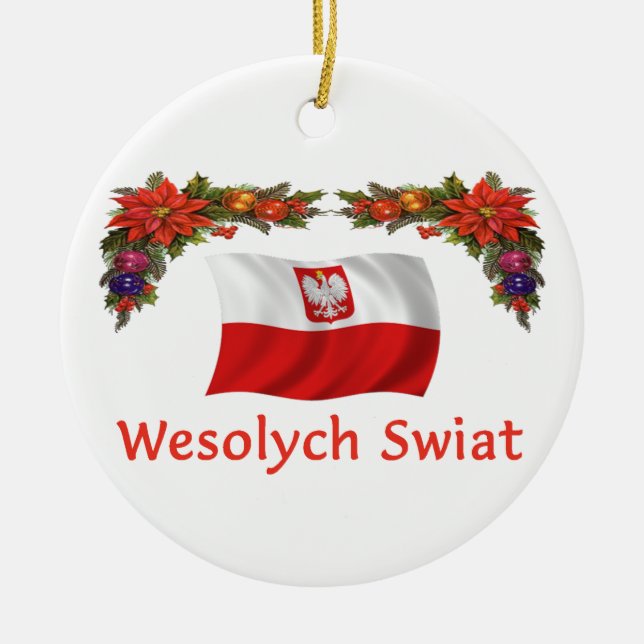 Poland Christmas Ceramic Ornament (Front)