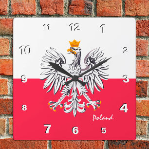 Poland Clock, patriotic home, Polish Flag Square Wall Clock