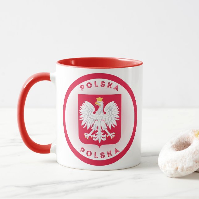 Poland Coat of Arms Circle Shape  Mug (With Donut)