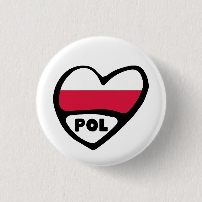 Poland Country Code Flag Heart Pin Badge, POL (Front)