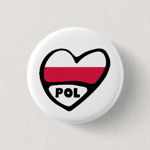 Poland Country Code Flag Heart Pin Badge, POL