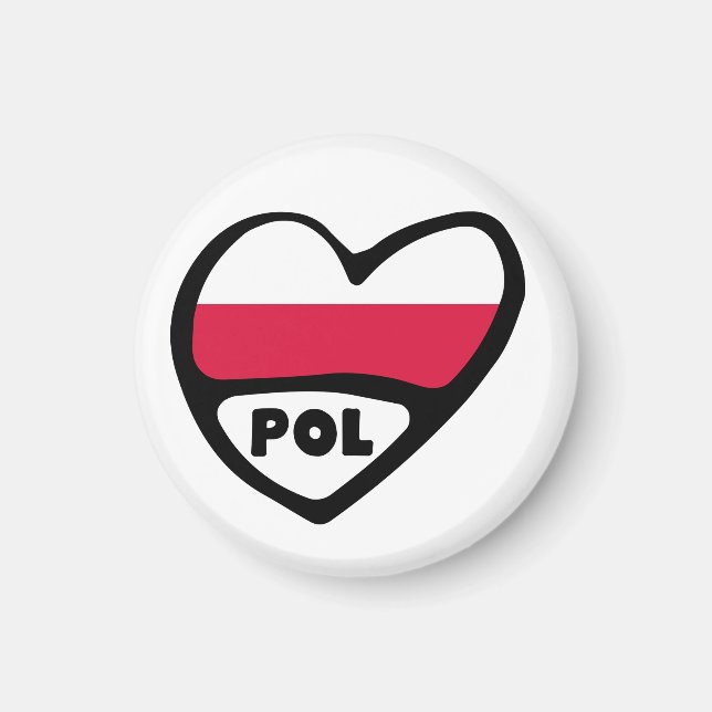 Poland Country Code Flag Heart, POL Magnet (Front)