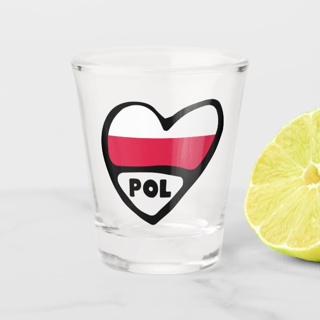 Poland Country Code Flag Heart, POL Shot Glass (Front)