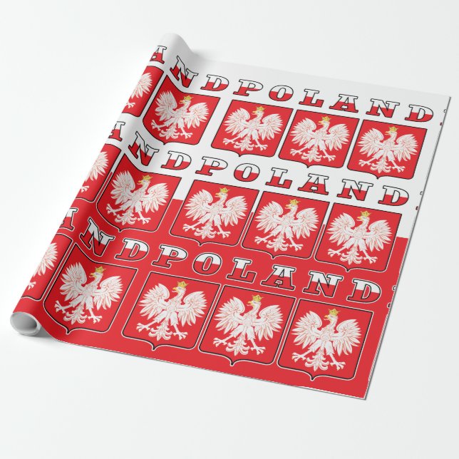Poland Eagle Flag Shields Wrapping Paper (Unrolled)