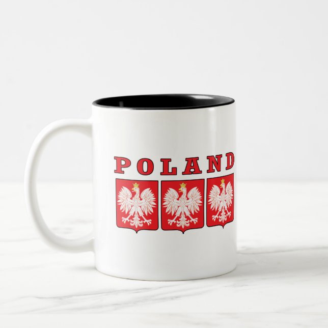 Poland Eagle Shields Two-Tone Coffee Mug (Left)