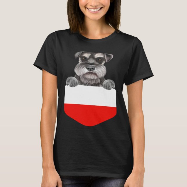 Poland Flag Miniature Schnauzer Dog In Pocket T-Shirt (Front)