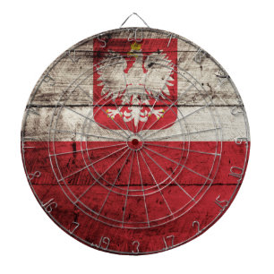 Poland Flag on Old Wood Grain Dartboard