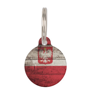 Poland Flag on Old Wood Grain Pet Tag