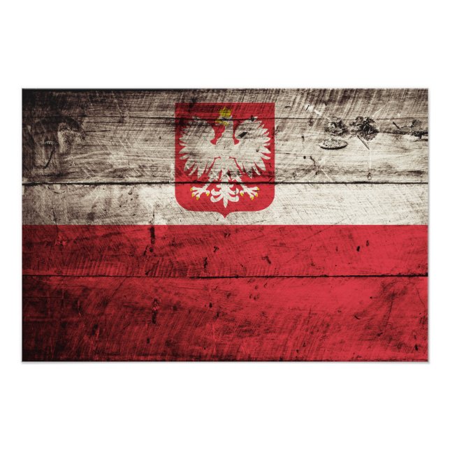 Poland Flag on Old Wood Grain Photo Print (Front)