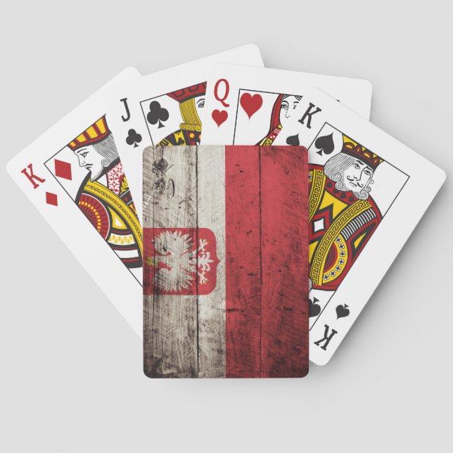 Poland Flag on Old Wood Grain Playing Cards (Back)