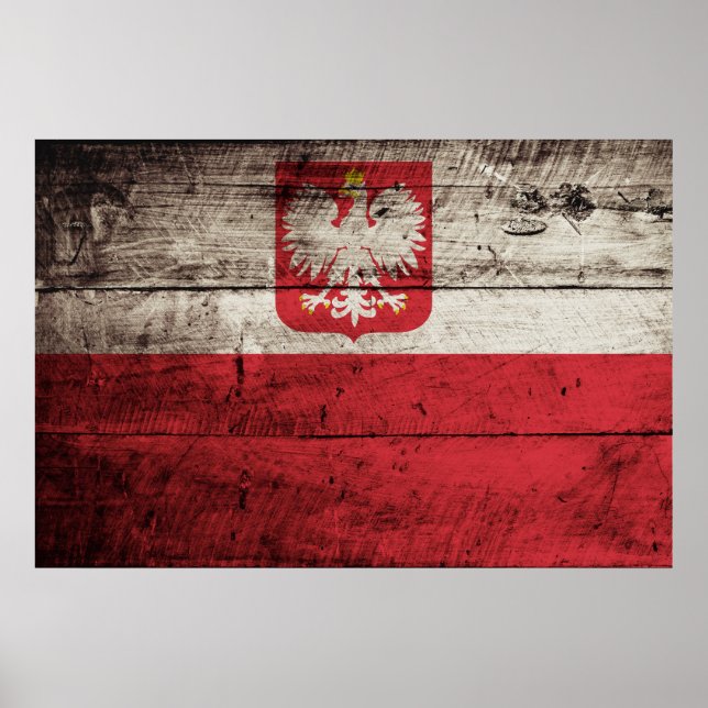 Poland Flag on Old Wood Grain Poster (Front)