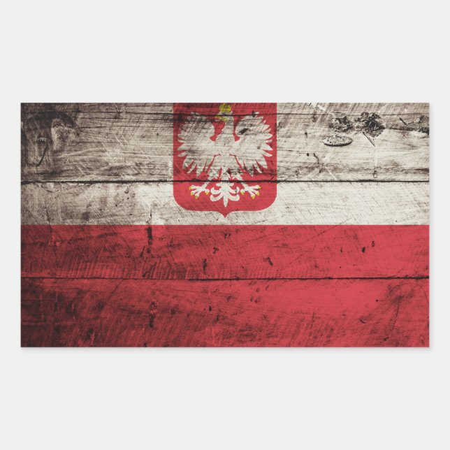 Poland Flag on Old Wood Grain Rectangular Sticker (Front)