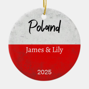 Poland Flag Ornament, Personalised Poland Ceramic Ornament