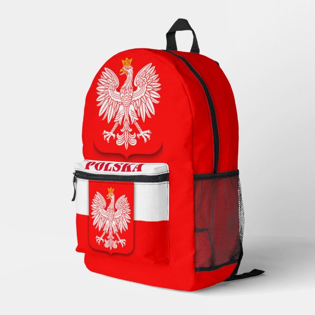 Poland Flag Polska Patriotic Football Soccer  Printed Backpack (Back Corner Right)
