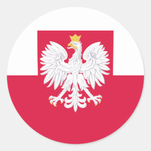 Poland flag (with coat of arms) classic round sticker