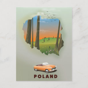 Poland Illustrated travel poster print. Postcard