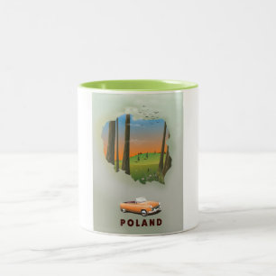 Poland Illustrated travel poster print. Two-Tone Coffee Mug