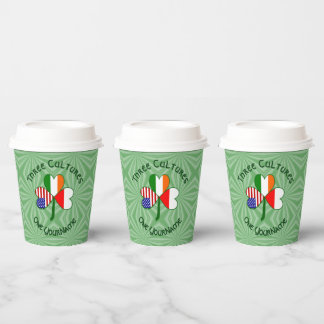 Poland Ireland USA Shamrock Flag Personalized Text Paper Cups