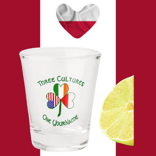 Poland Irish American Flags Shamrock Personalised Shot Glass