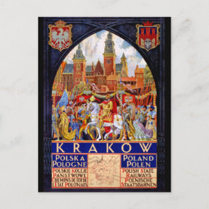 Poland Krakow Vintage Travel Poster Restored Postcard