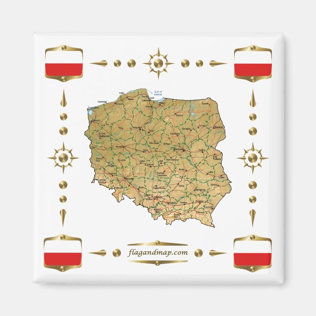 Poland Map + Flags Magnet (Front)