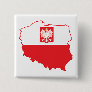 Poland Map In Polish Colours 15 Cm Square Badge