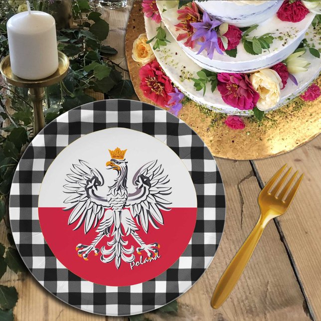 Poland Plate, Eagle, buffalo plaid & Polish Flag Paper Plate (Creator Uploaded)