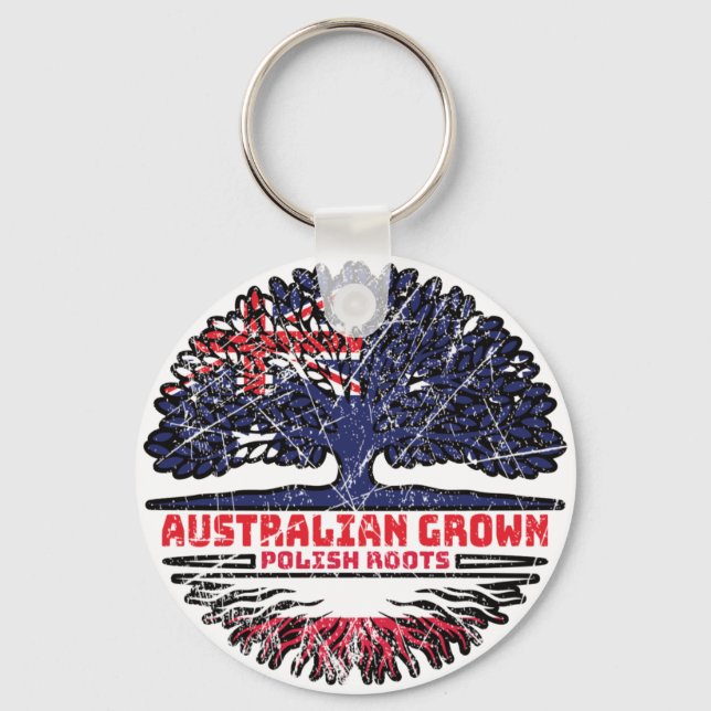 Poland Polish Australian Australia Tree Roots Flag Key Ring (Front)